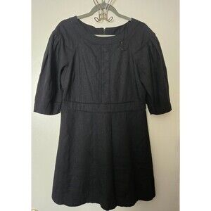 Banana Republic Black Linen Mini Dress 12P Dark Academia Minimalist Puff Sleeve